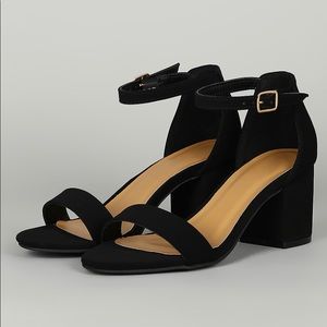Bamboo Open Toe Ankle Strap Block Heel